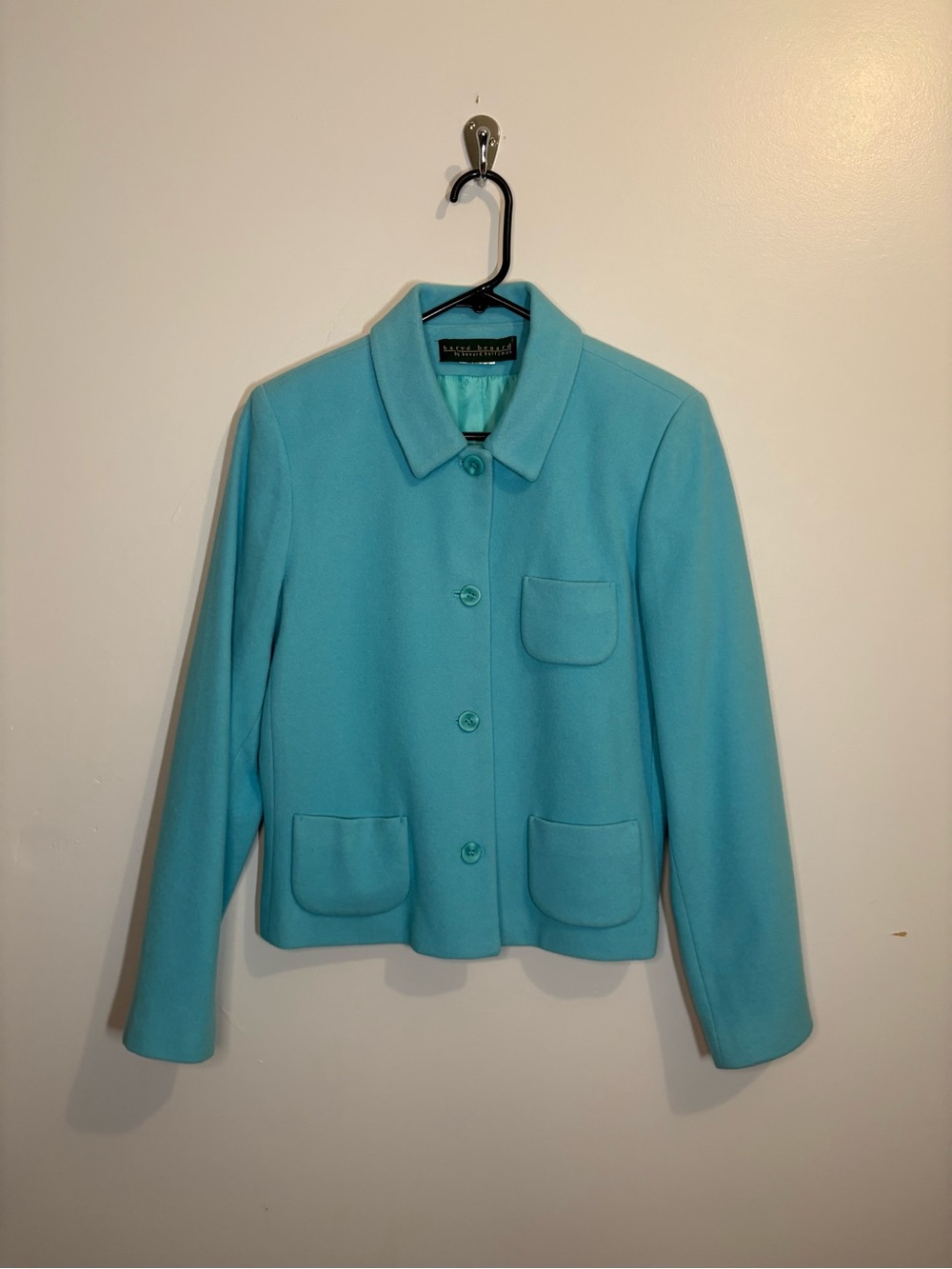 Vintage Harve Benard Turquoise Jacket Women's Small Cropped Blazer Vibrant Blue